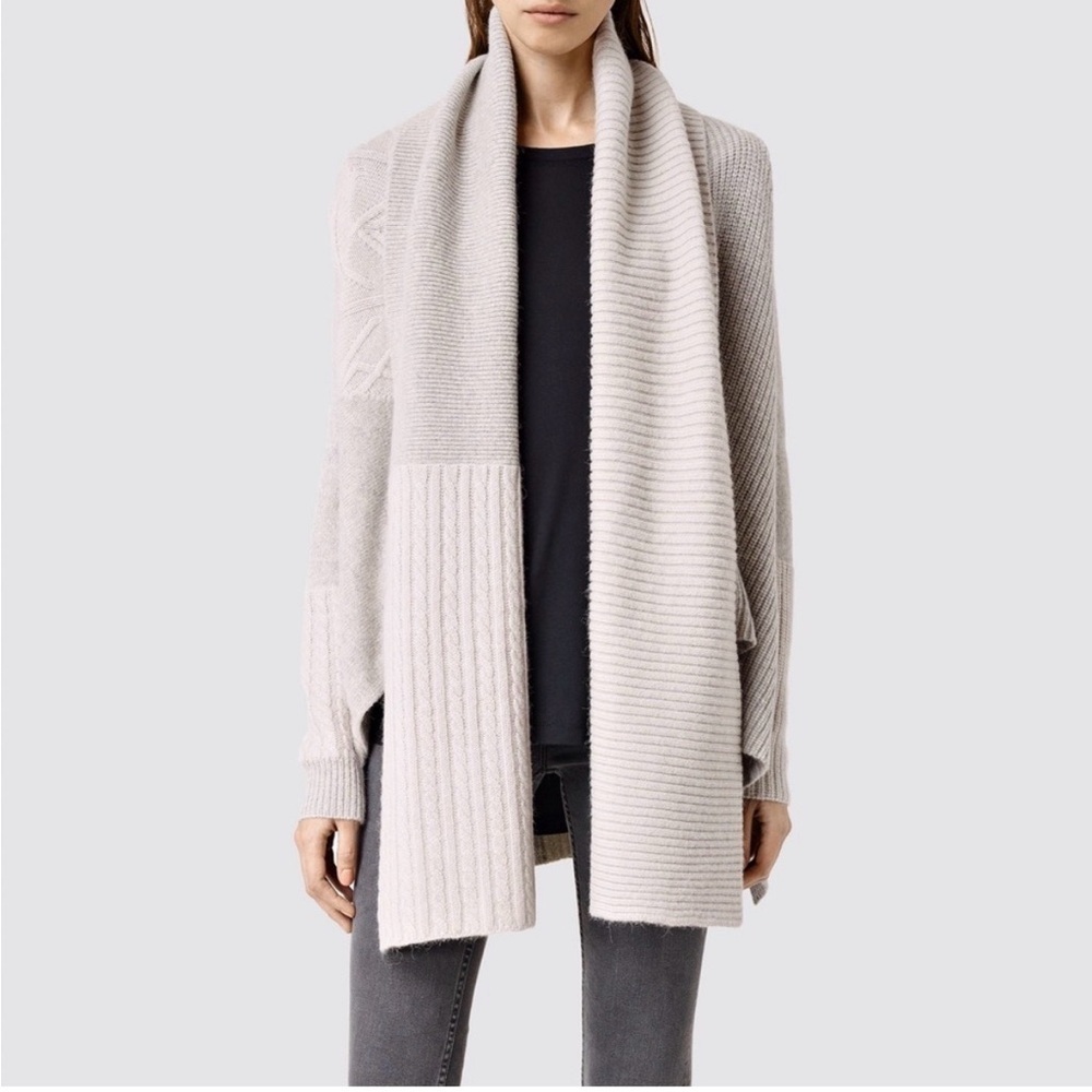 All Saints Wool Alpaca Blend Gray Link Cardigan Oversized Chunky Size Medium